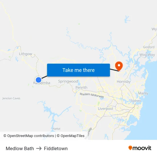 Medlow Bath to Fiddletown map