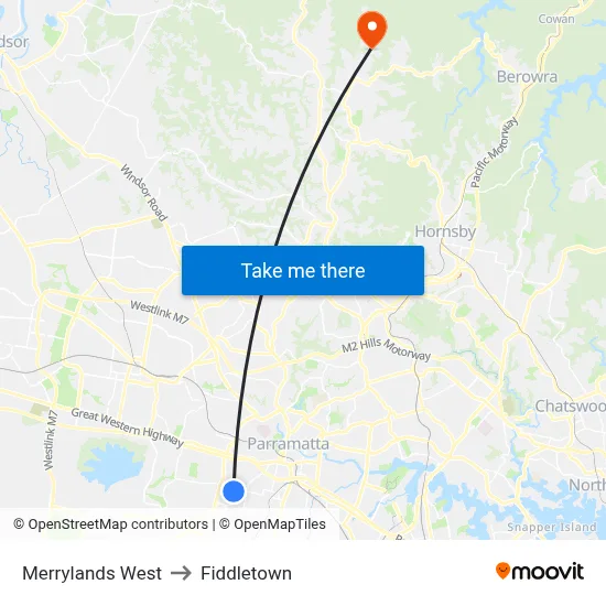 Merrylands West to Fiddletown map