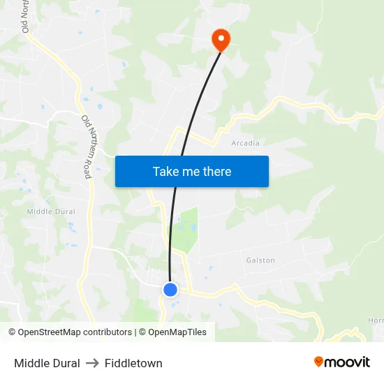 Middle Dural to Fiddletown map