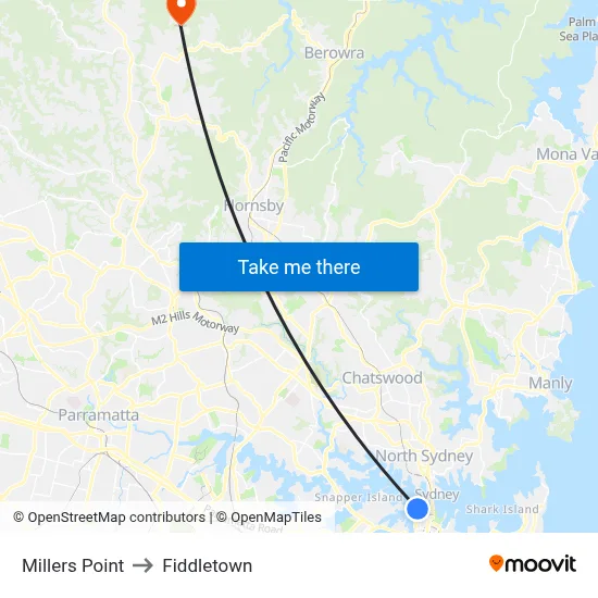 Millers Point to Fiddletown map