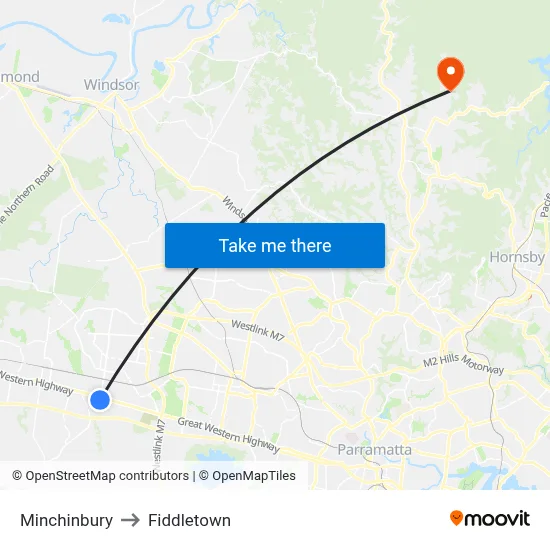Minchinbury to Fiddletown map