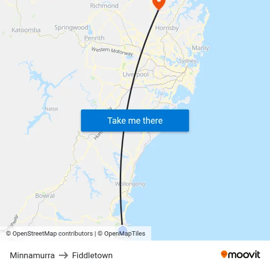 Minnamurra to Fiddletown map