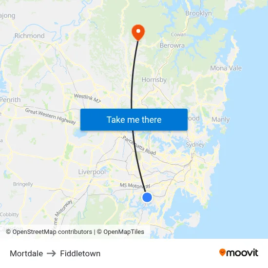 Mortdale to Fiddletown map