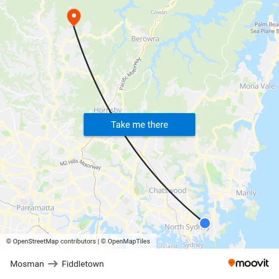 Mosman to Fiddletown map