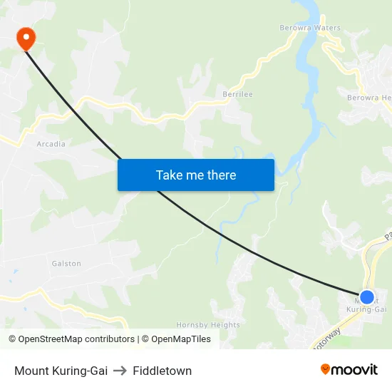 Mount Kuring-Gai to Fiddletown map