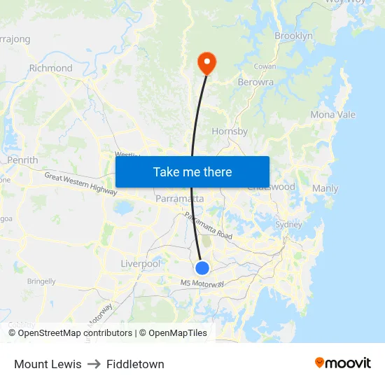 Mount Lewis to Fiddletown map