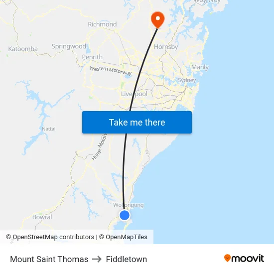 Mount Saint Thomas to Fiddletown map