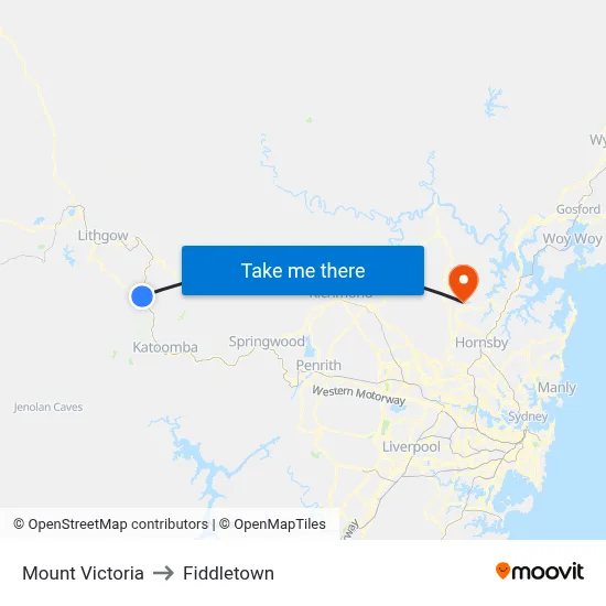 Mount Victoria to Fiddletown map
