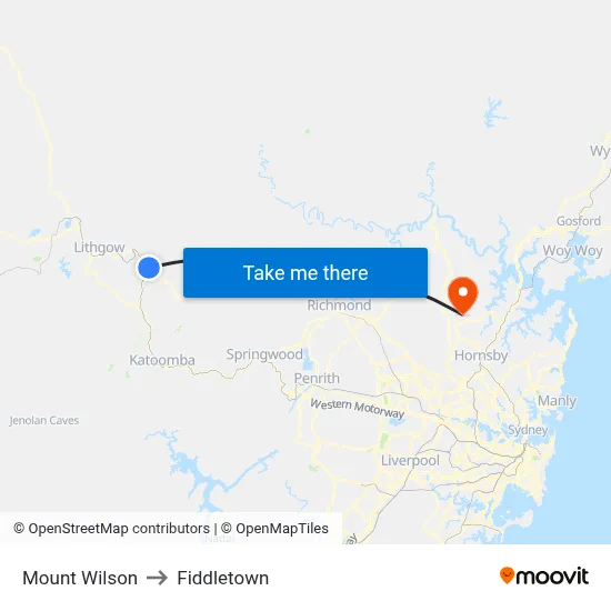 Mount Wilson to Fiddletown map