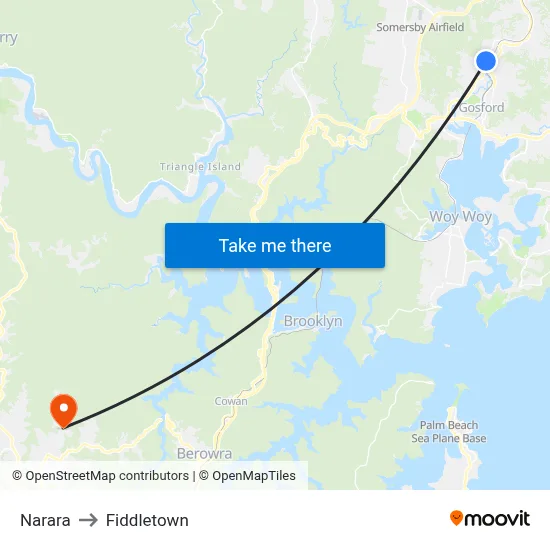 Narara to Fiddletown map