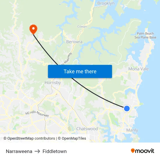 Narraweena to Fiddletown map
