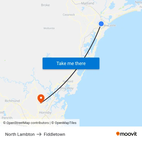 North Lambton to Fiddletown map