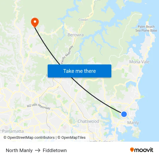 North Manly to Fiddletown map