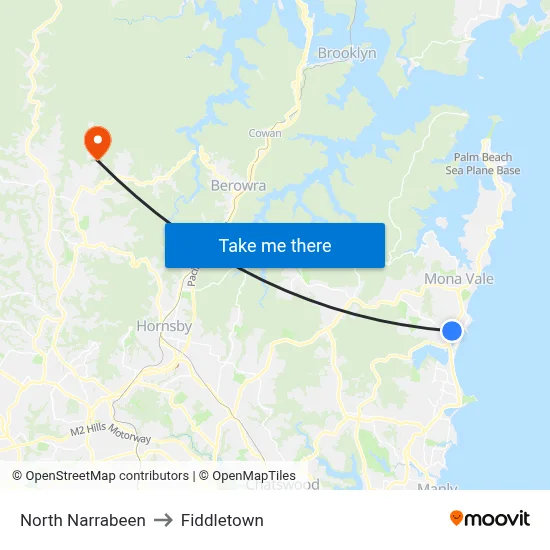 North Narrabeen to Fiddletown map