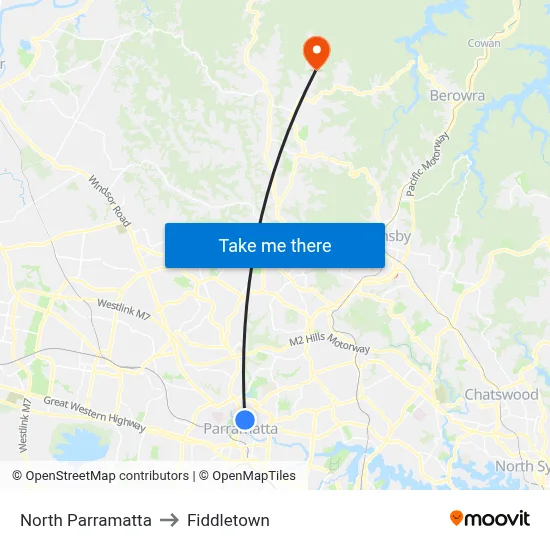 North Parramatta to Fiddletown map