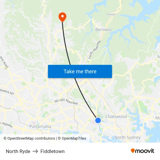 North Ryde to Fiddletown map