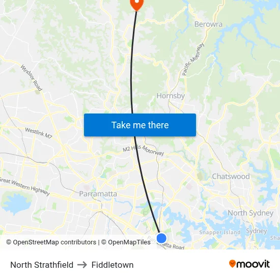 North Strathfield to Fiddletown map
