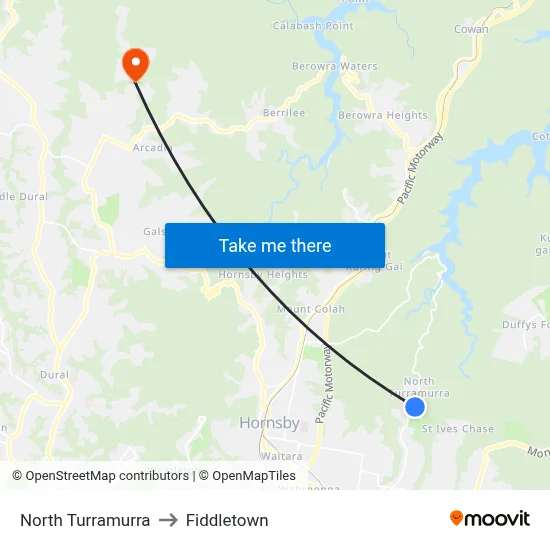 North Turramurra to Fiddletown map