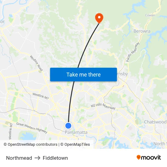 Northmead to Fiddletown map
