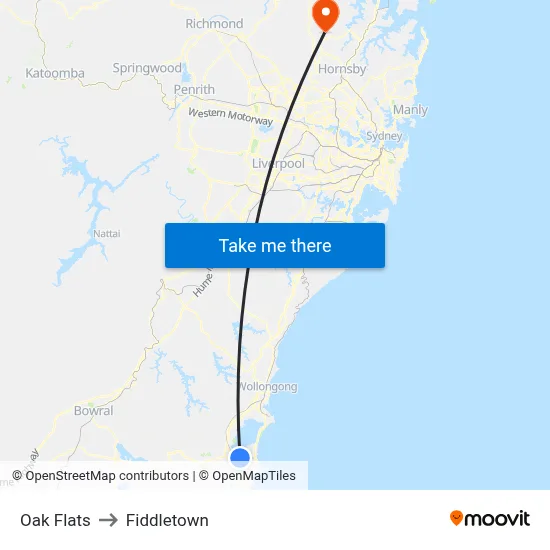 Oak Flats to Fiddletown map