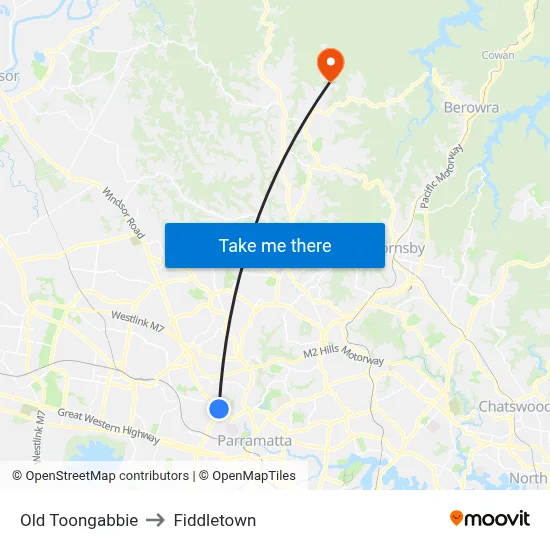 Old Toongabbie to Fiddletown map