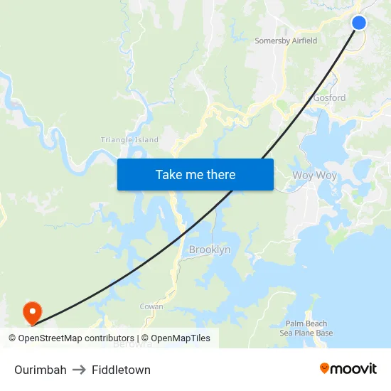 Ourimbah to Fiddletown map