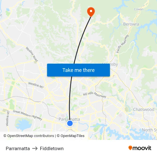 Parramatta to Fiddletown map