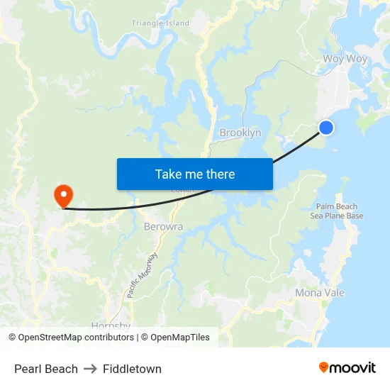 Pearl Beach to Fiddletown map