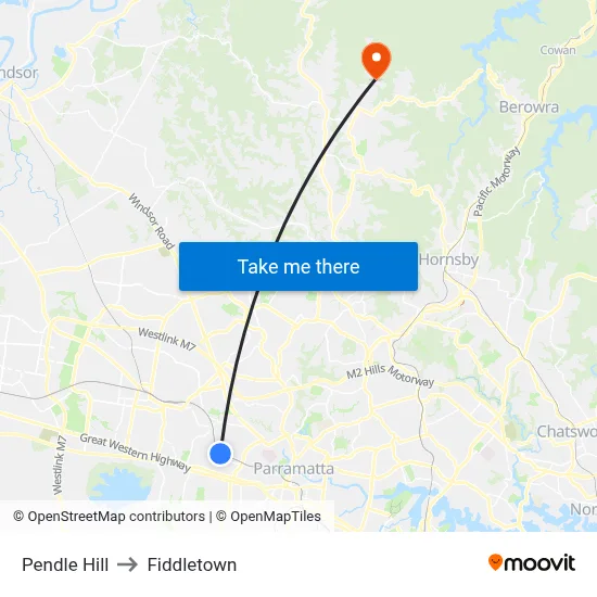 Pendle Hill to Fiddletown map