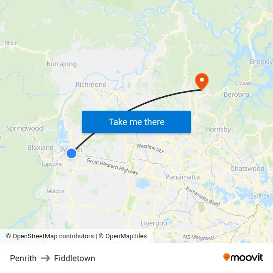 Penrith to Fiddletown map