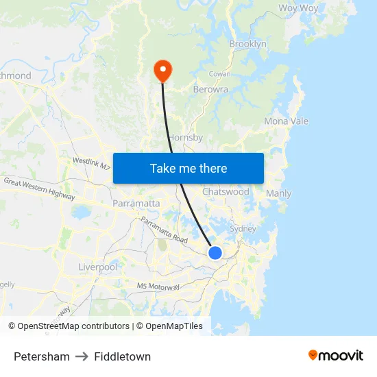 Petersham to Fiddletown map