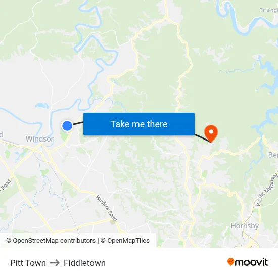 Pitt Town to Fiddletown map
