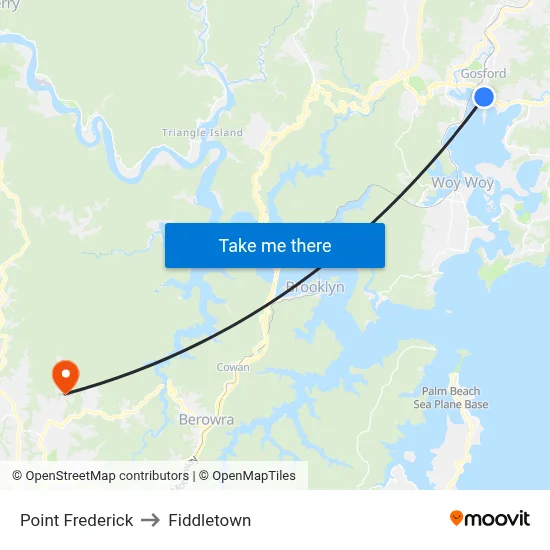 Point Frederick to Fiddletown map
