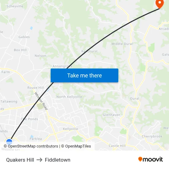 Quakers Hill to Fiddletown map