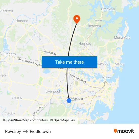 Revesby to Fiddletown map