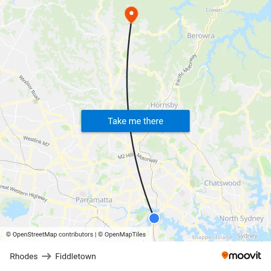 Rhodes to Fiddletown map
