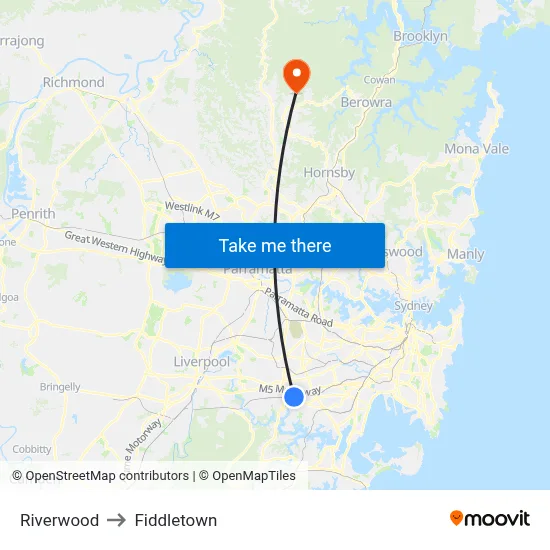 Riverwood to Fiddletown map