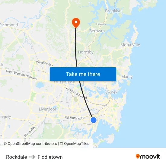 Rockdale to Fiddletown map