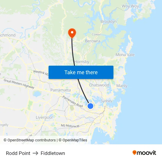 Rodd Point to Fiddletown map
