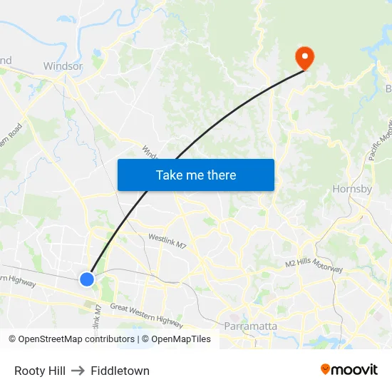 Rooty Hill to Fiddletown map