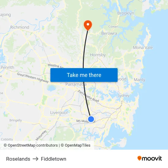 Roselands to Fiddletown map