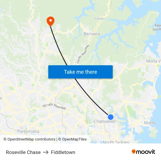 Roseville Chase to Fiddletown map