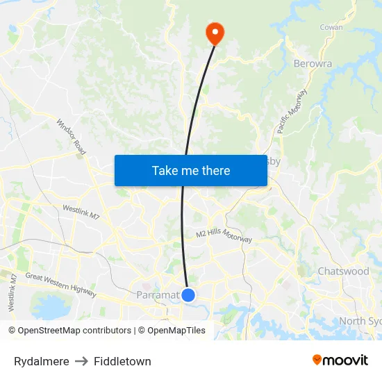 Rydalmere to Fiddletown map