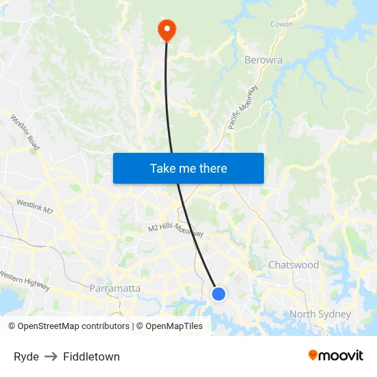 Ryde to Fiddletown map