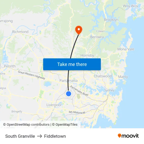 South Granville to Fiddletown map