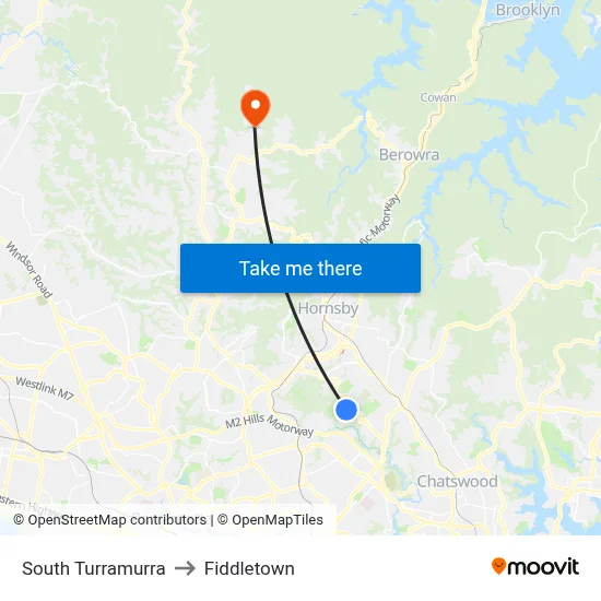 South Turramurra to Fiddletown map