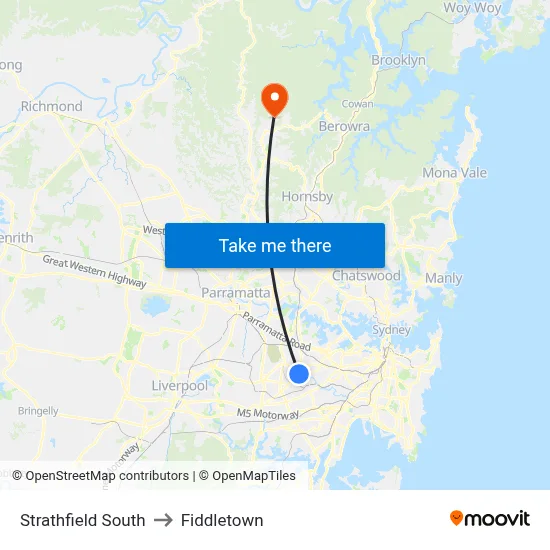 Strathfield South to Fiddletown map