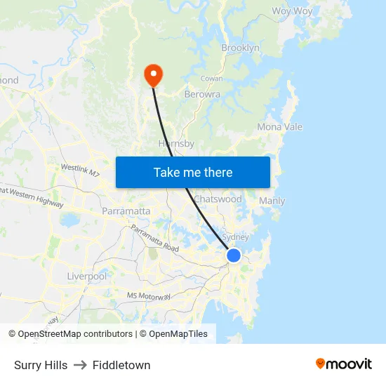Surry Hills to Fiddletown map