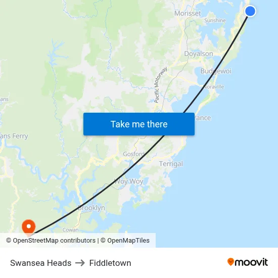 Swansea Heads to Fiddletown map
