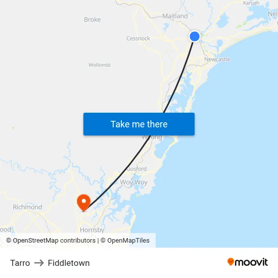 Tarro to Fiddletown map